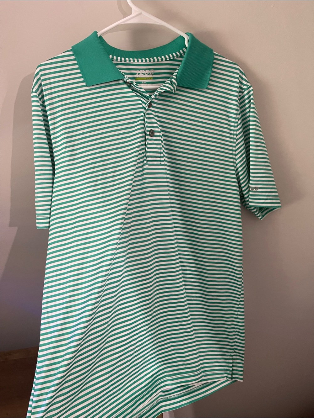 Izod Green and White Striped Golf Polo